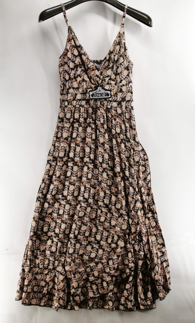 Angie NWT Boho Geometric Maxi Dress Medium M Smocked Spaghetti Strap Tiered